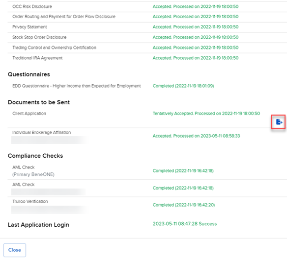 Image of the client application tasks in advisor portal. 