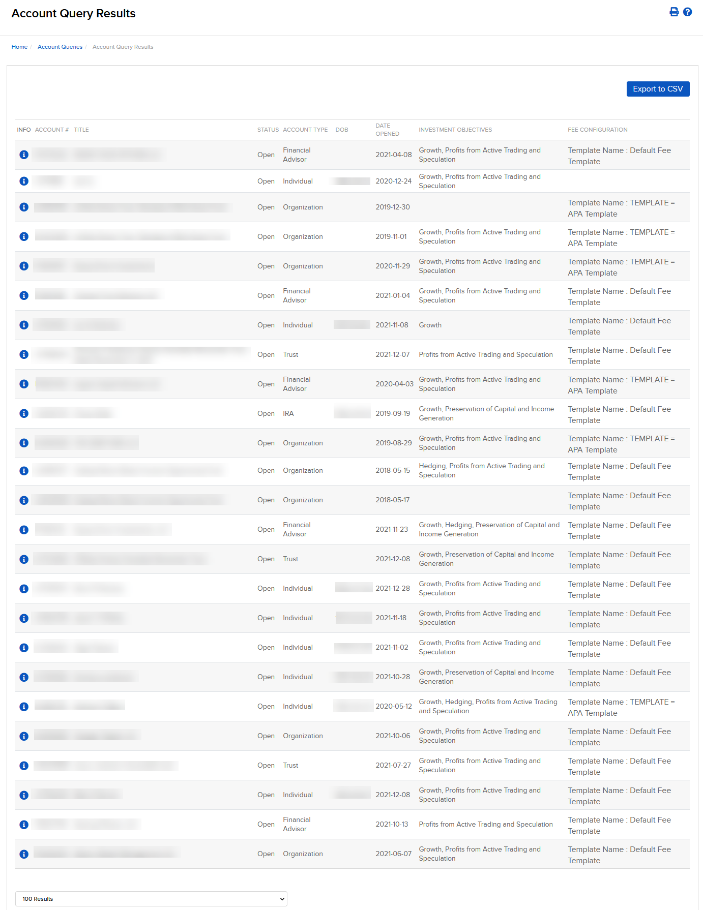 Image of the account queries results in portal. 