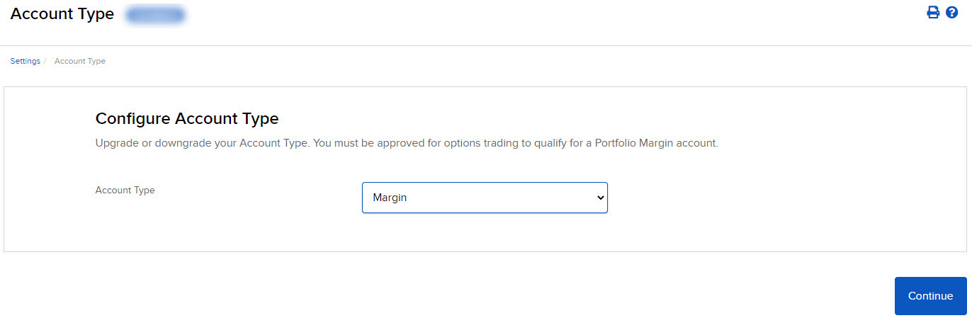 Image of the client account type panel in portal. 