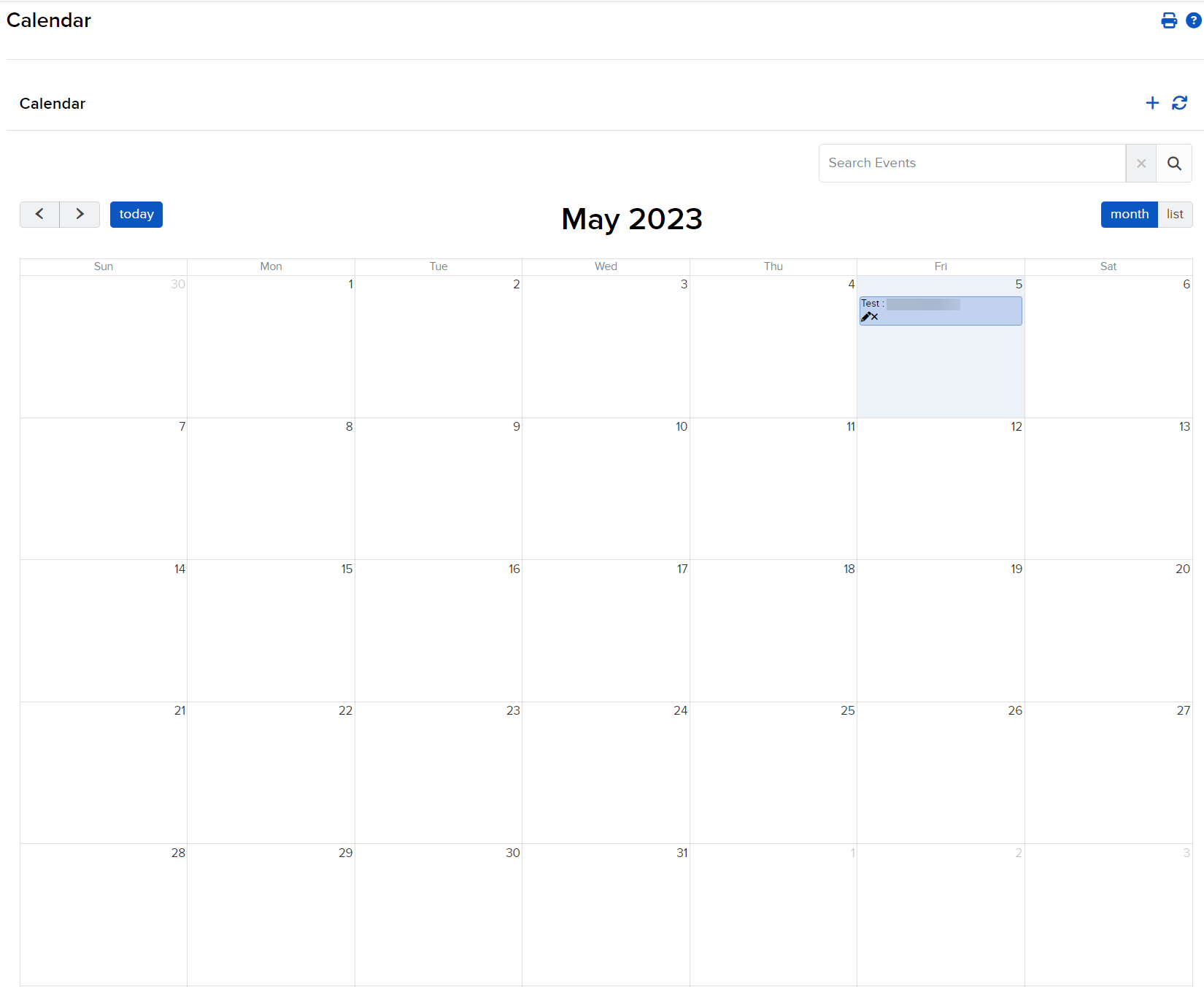 Image of the calendar panel in portal. 