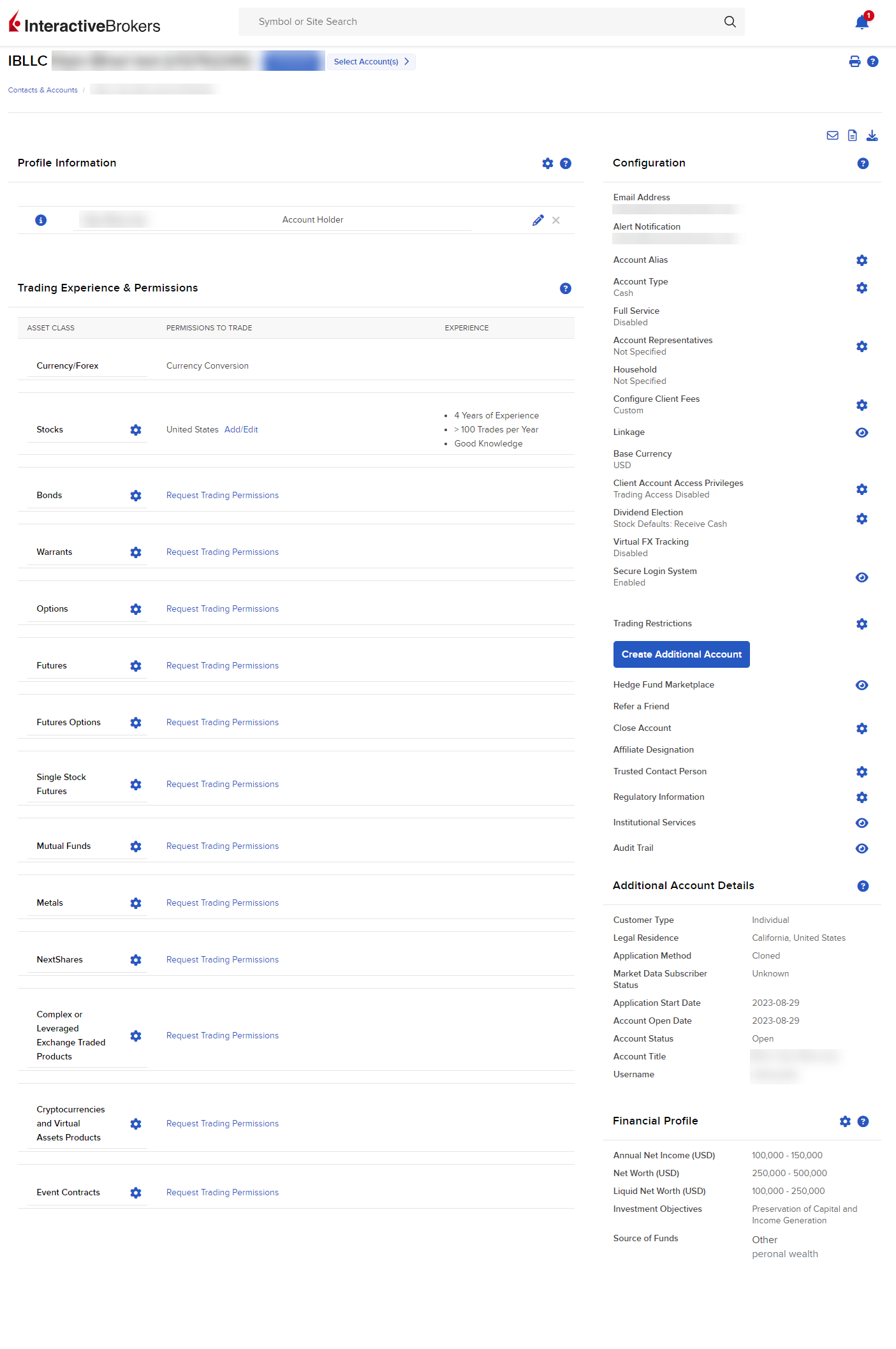 Image of the contact information panel in portal. 