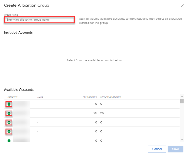 The create allocation group panel in portal. 