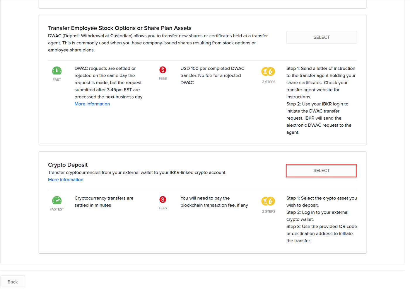 Select Crypto Deposit in Portals