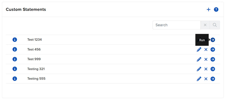 Image of the run a custom statement button in portal. 