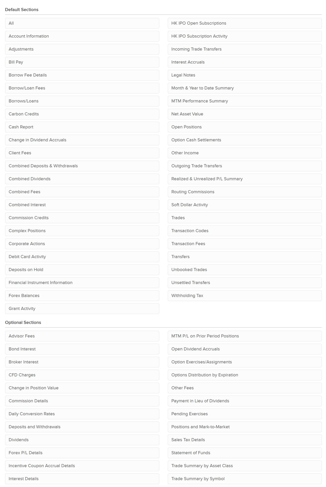 Image of the custom statements section in portal. 