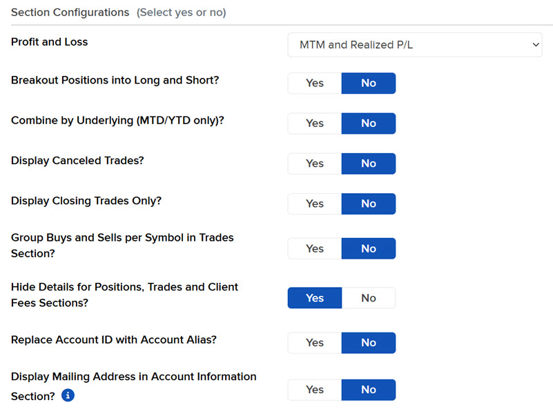 Image of the custom statements section configurations panel in portal. 