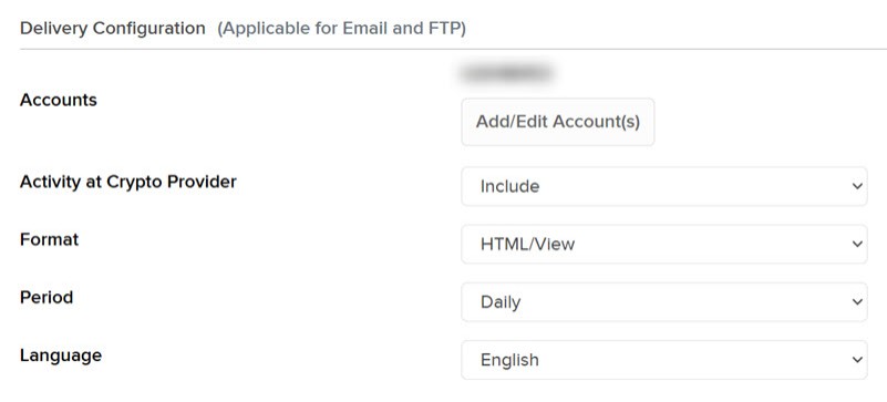 Image of the custom statements delivery configuration panel in portal. 