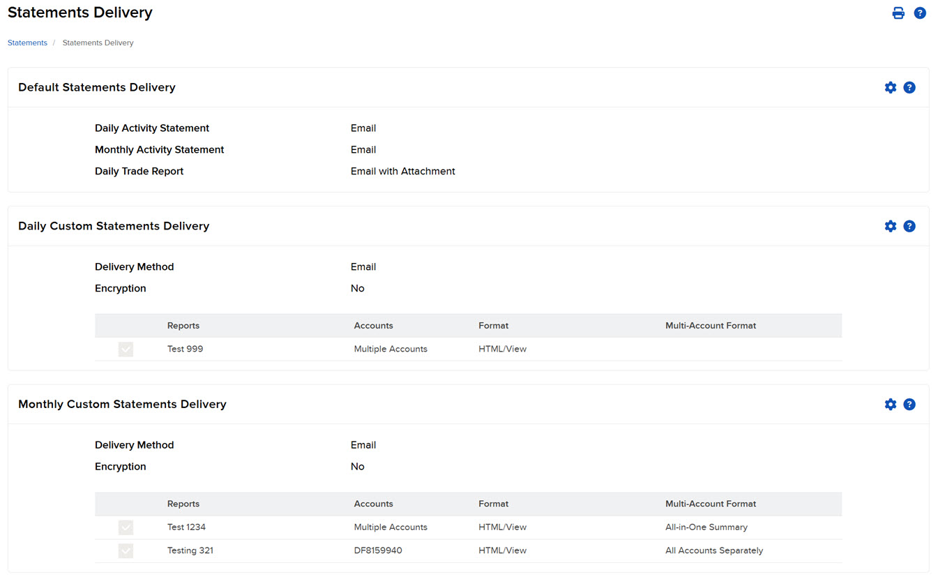 The statements delivery panel in Portal. 