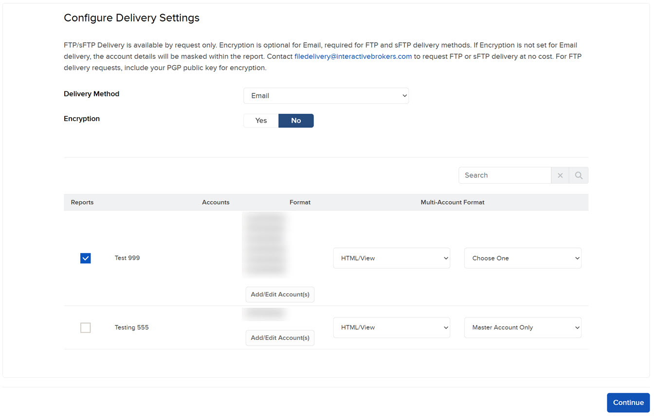 The flex queries delivery panel in Portal. 