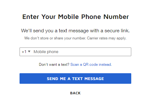 Image of the DocuSign enter mobile number screen. 