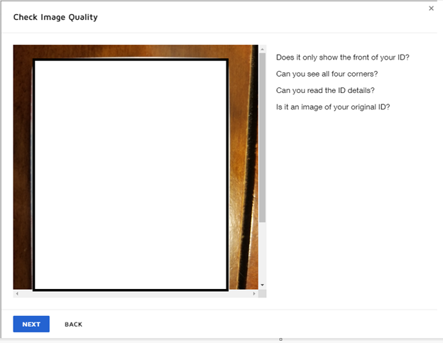 Image of the DocuSign check image quality screen. 