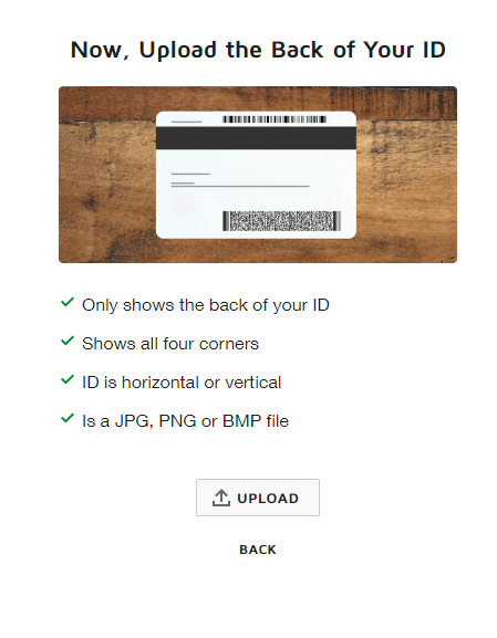 Image of DocuSign Back of your ID screen. 