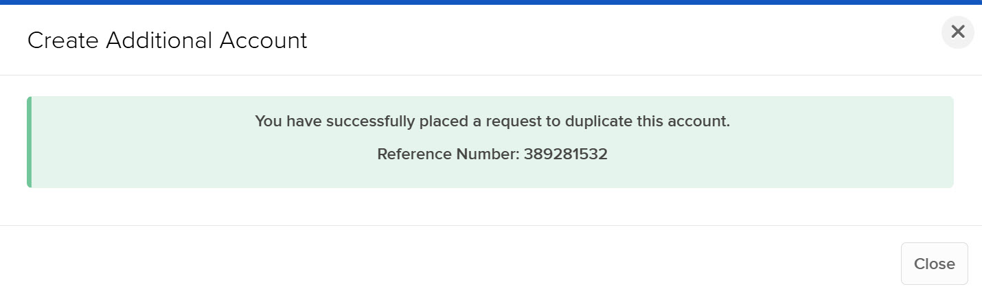 Image of the create duplicate account confirmation page in portal. 