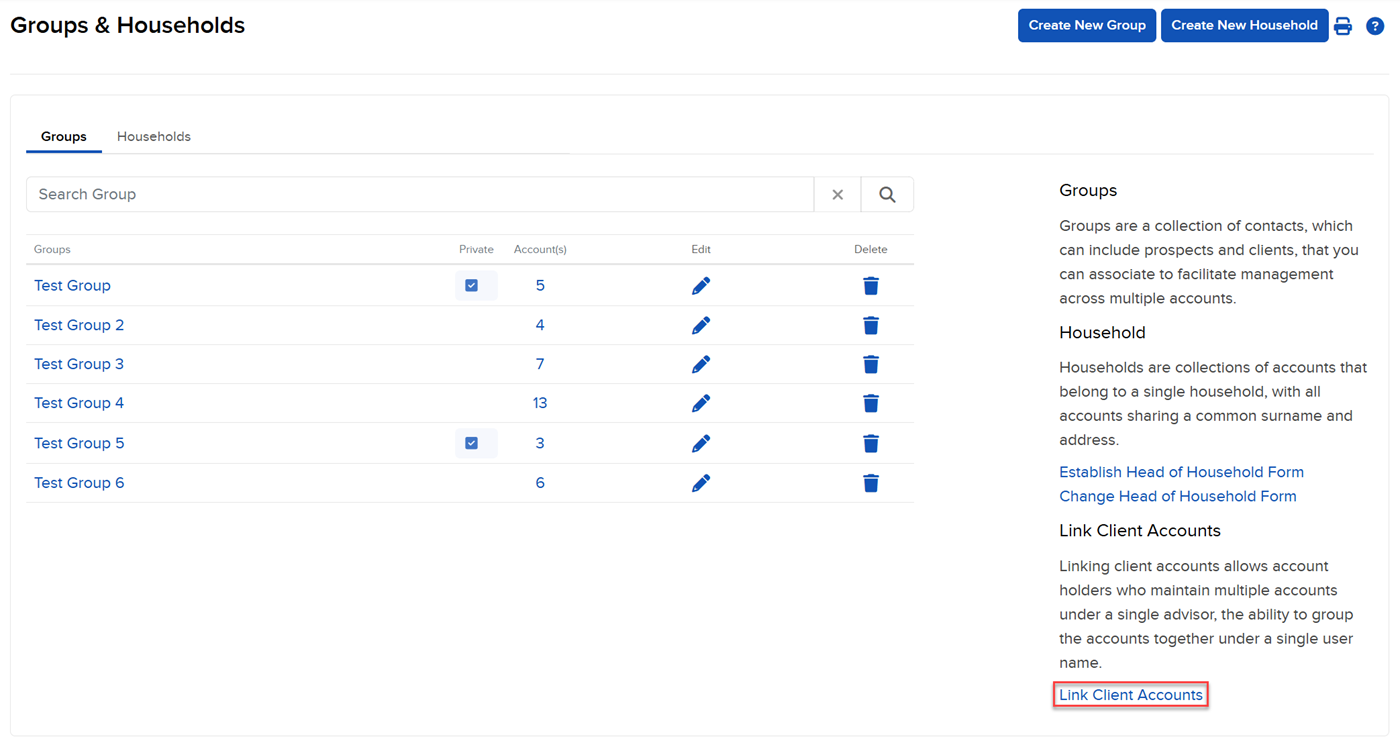 Image of the link client accounts button in portal. 