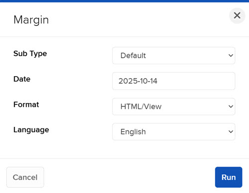 Image of the margin report panel in portal. 