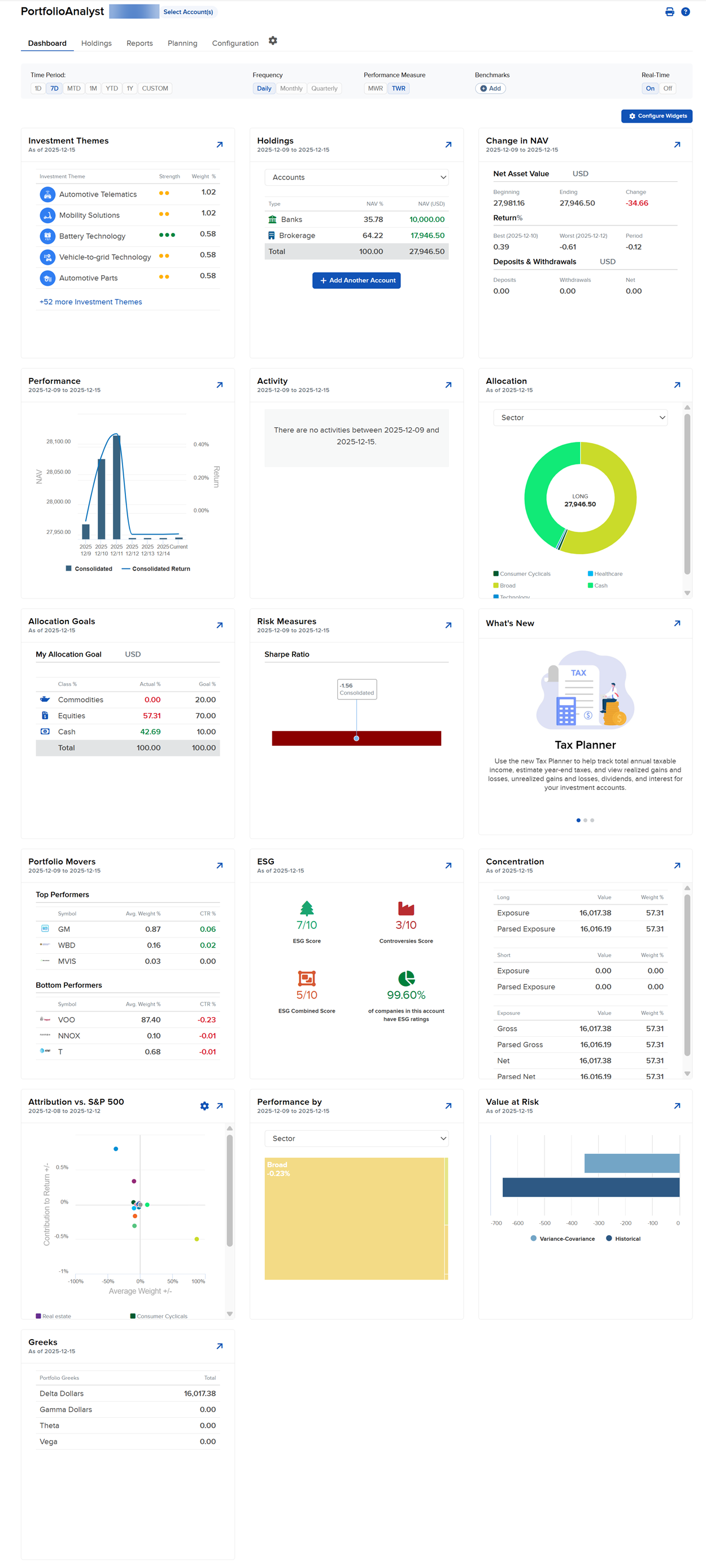 Image of the PortfolioAnalyst homescreen in portal. 