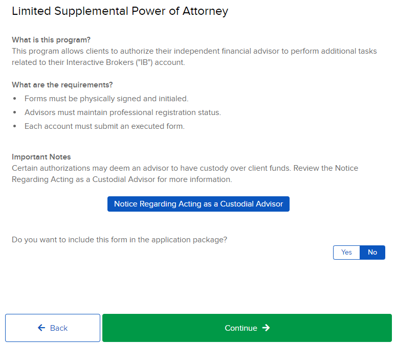 Image of the limited supplemental power of attorney in the application process. 