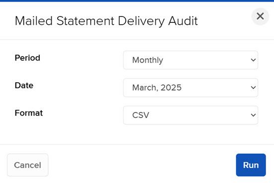 Image of the quarterly statement delivery audit panel in advisor portal. 