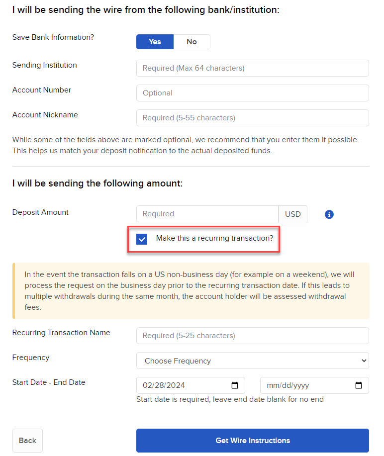 Image of the recurring transaction button in Portal. 