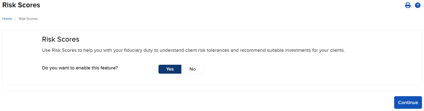 Image of the risk scores panel in portal. 