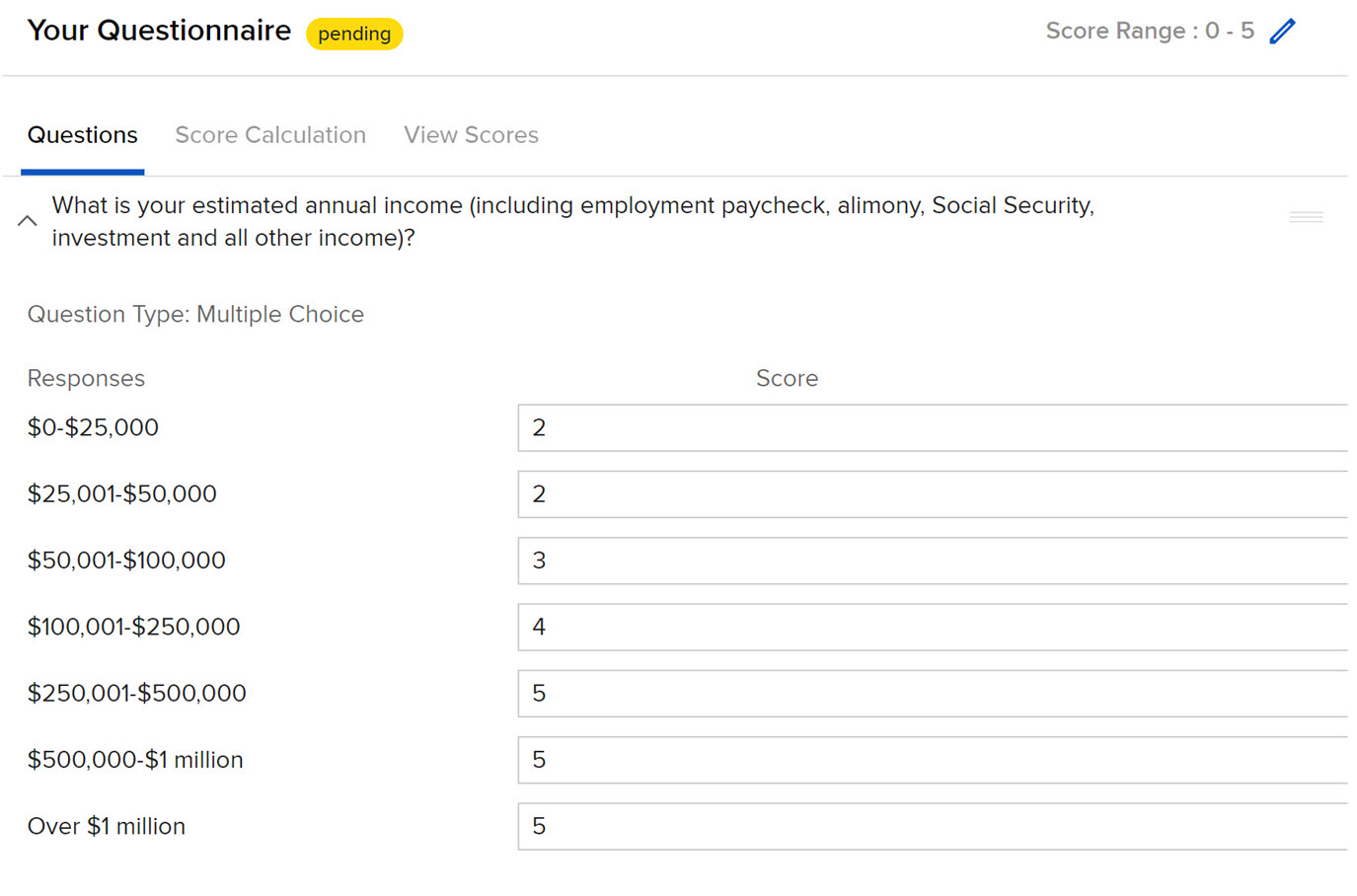 Image of the modify risk scores values panel in portal. 