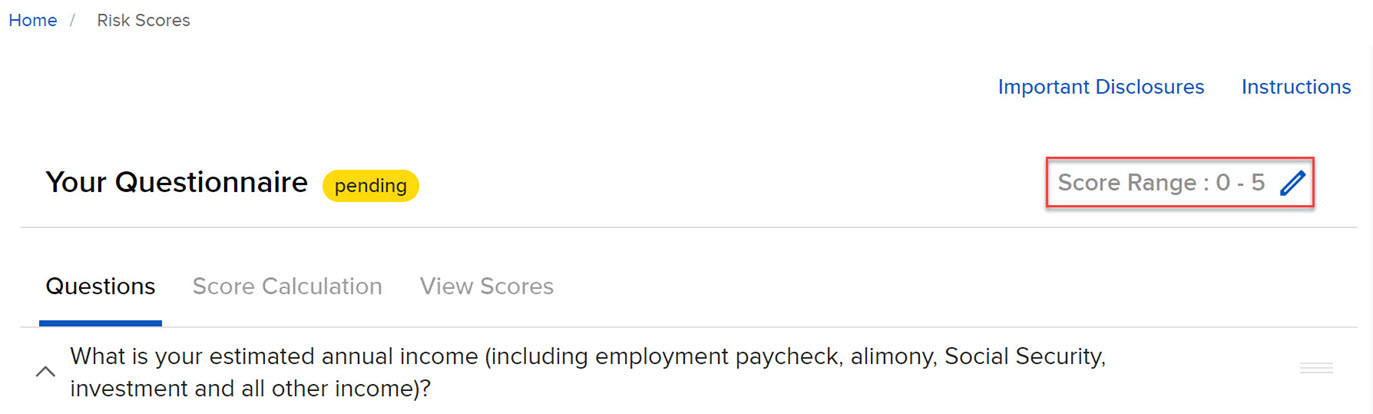Image of the risk scores score range in portal. 