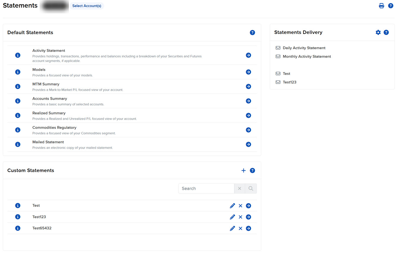 Image of the statements panel in portal. 