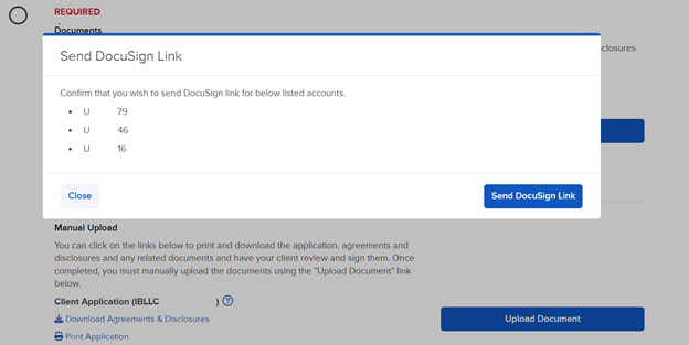 Image of sending multiple applications to be signed via DocuSign.