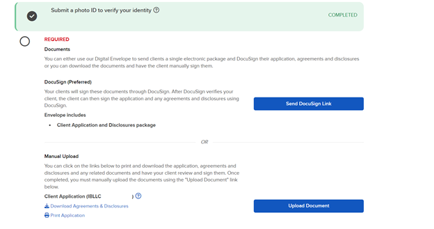Image of the send DocuSign link in Advisor Portal. 