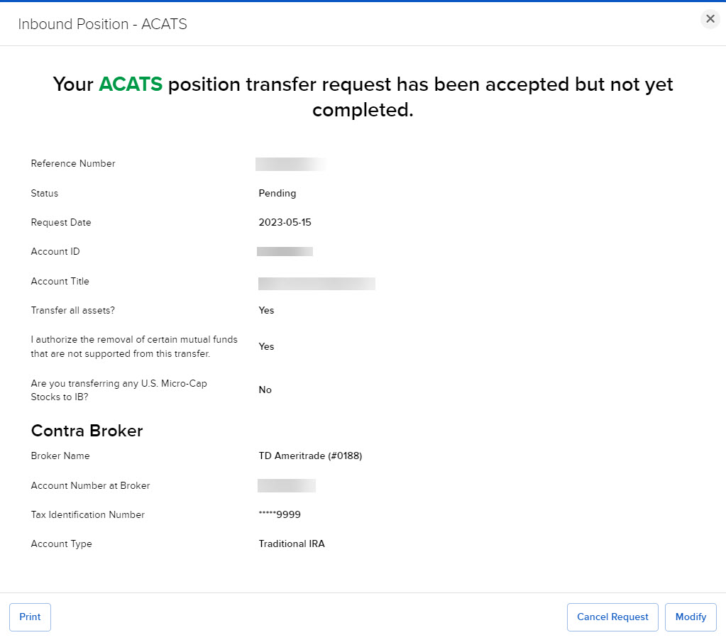 The modify ACATS button in Portal. 