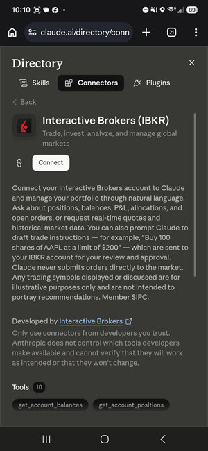 Select IBKR for AI Instructions for Android in Mobile
