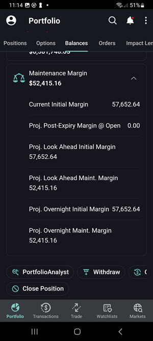 The Maintenance Margin section on the Android phone