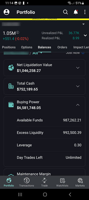 The buying power section on the Android phone. 