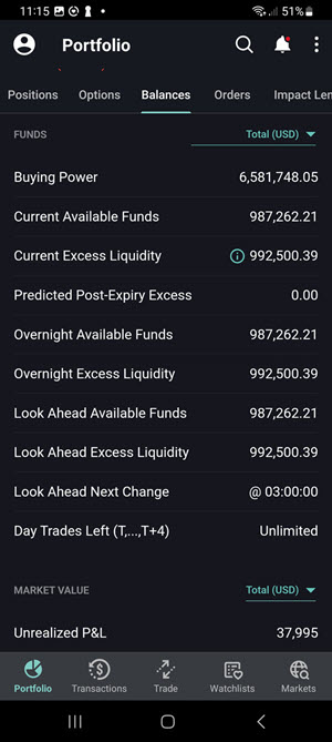 The funds detail on the Android Phone