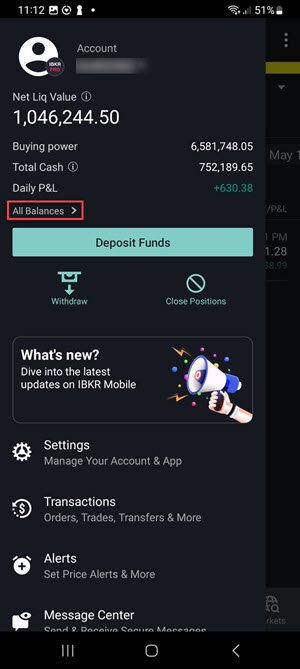 The all balances button on the Android phone. 
