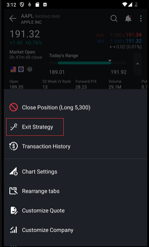 The exit strategy option on the Android Phone