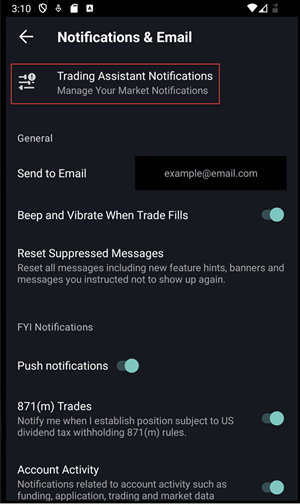 The trading assistant button on the Android phone. 
