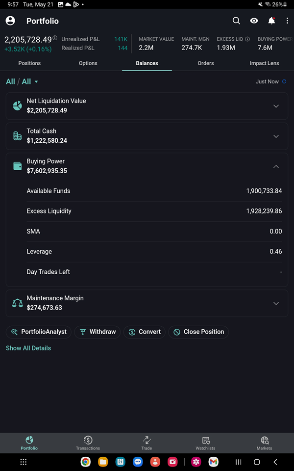The buying power section on the Android Tablet. 