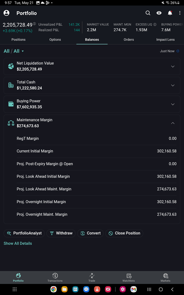 The Maintenance Margin section on the Android Tablet. 