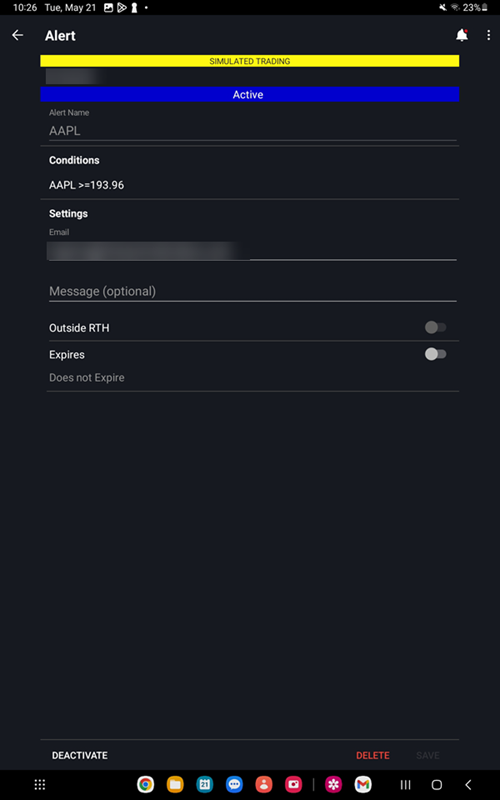 Setting the alerts on the Android tablet