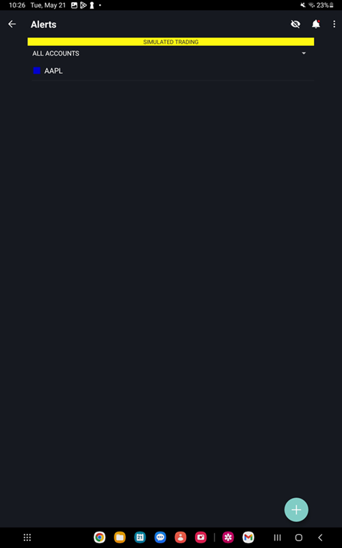 The alerts panel on the Android Tablet