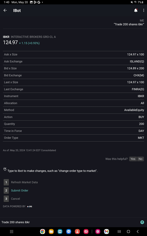 Trade with IBot Android Tablet The trade with IBot for the Android Tablet
