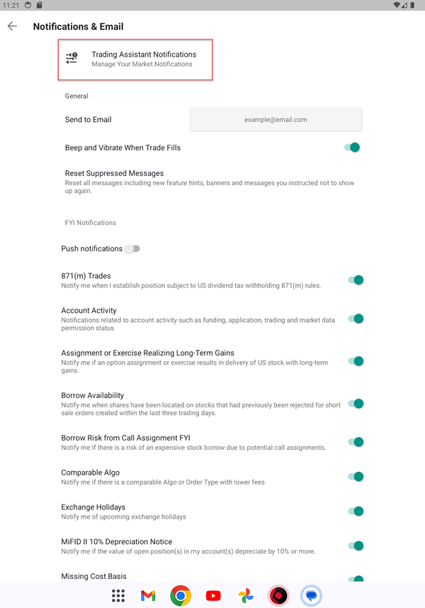 The trading assistant button on the Android Tablet. 