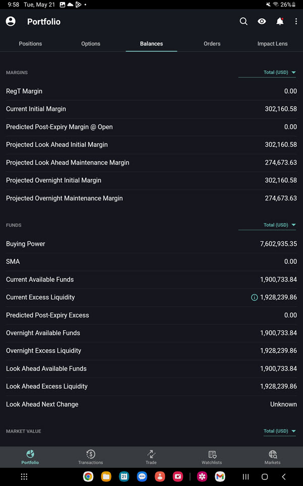 The margins section on the Android Tablet