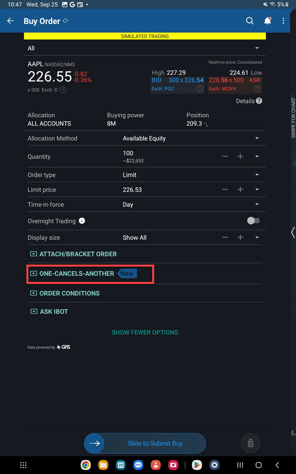 The one cancels another option on the Android Tablet
