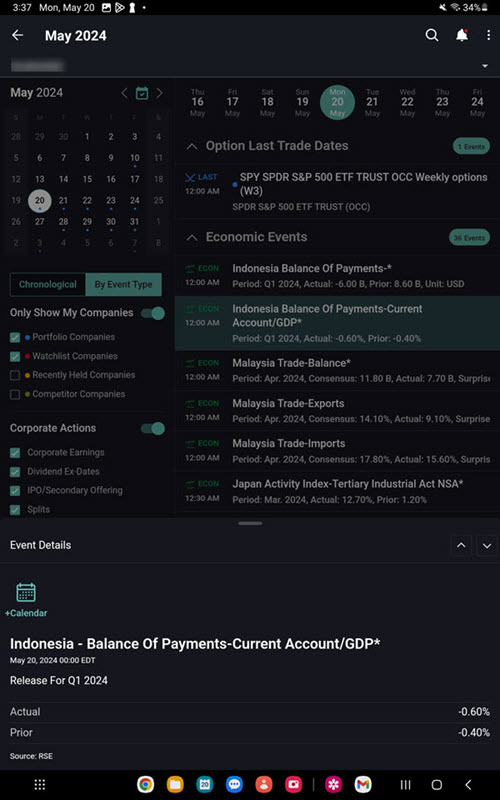Viewing a detailed event report on the android tablet. 