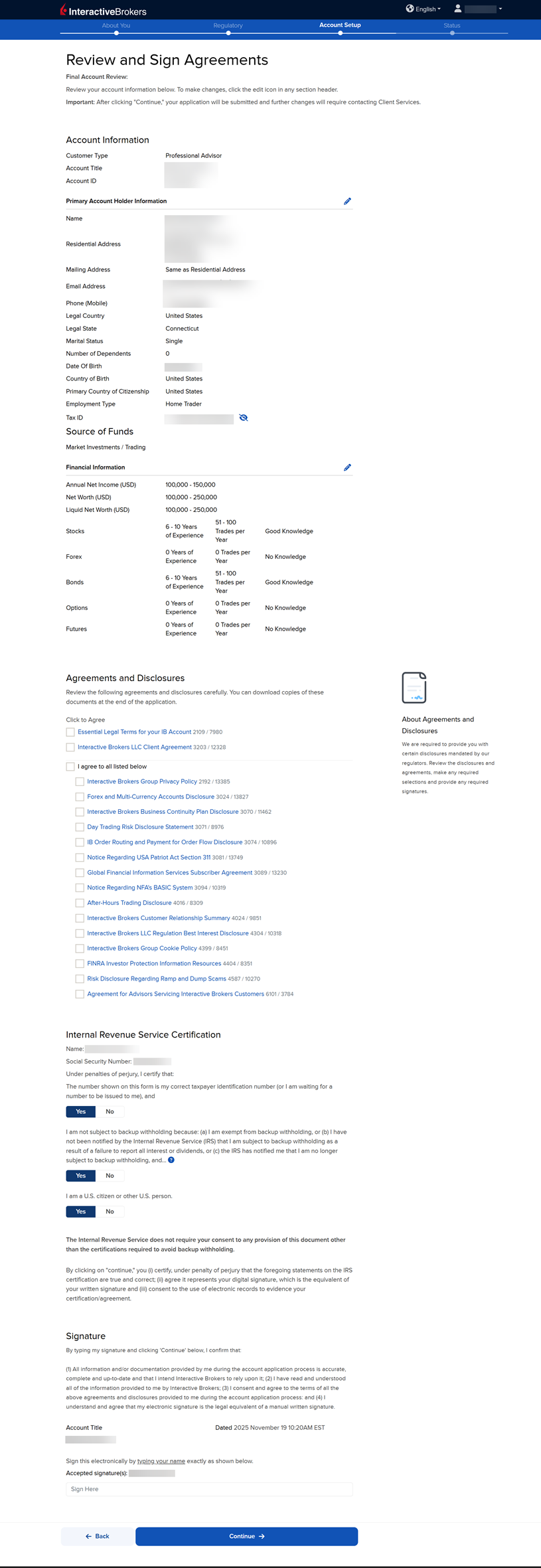 Sign and review the application agreement. 