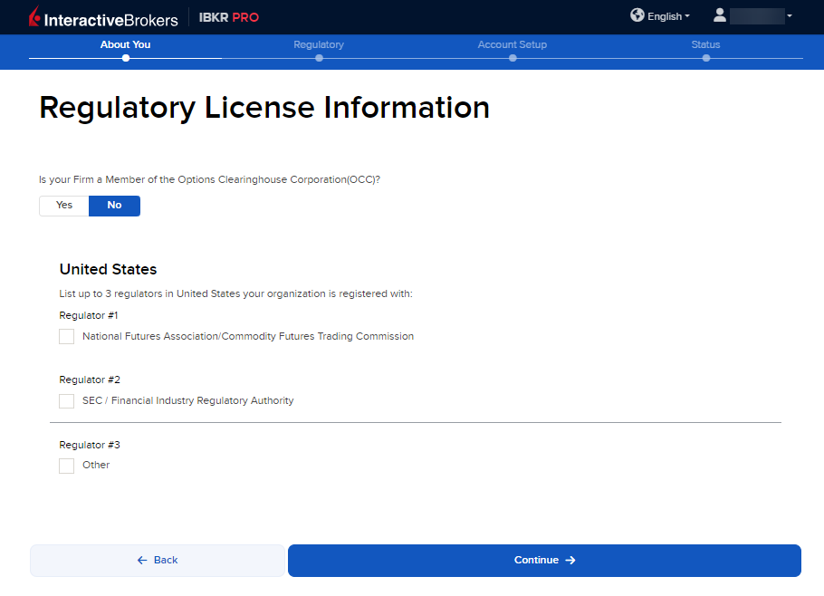 Enter the regulatory license information for an introducing broker