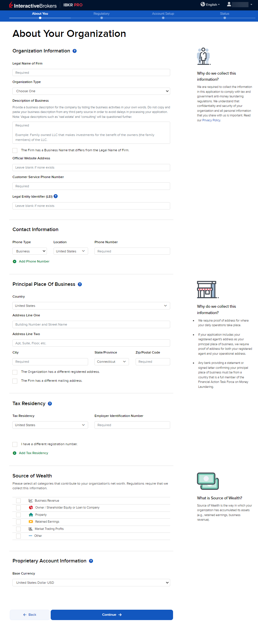 Enter your organization's contact information for the application. 