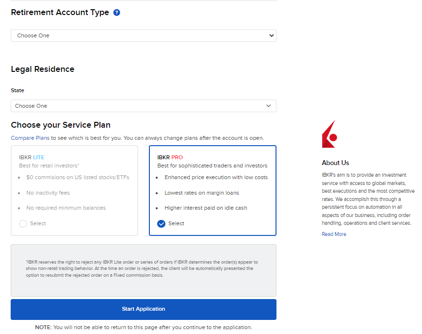 Select the retirement service plan in the application. 